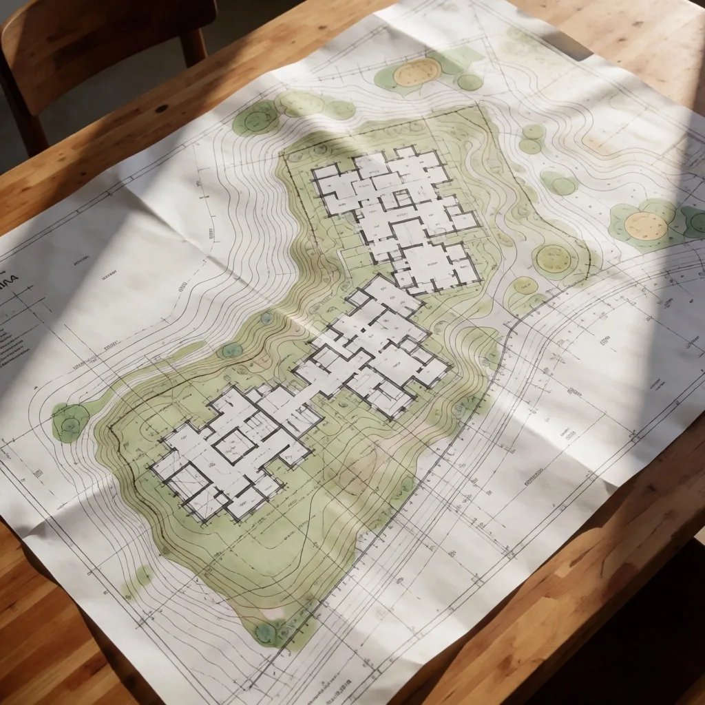 Mimari plan ve topoğrafik harita detayı