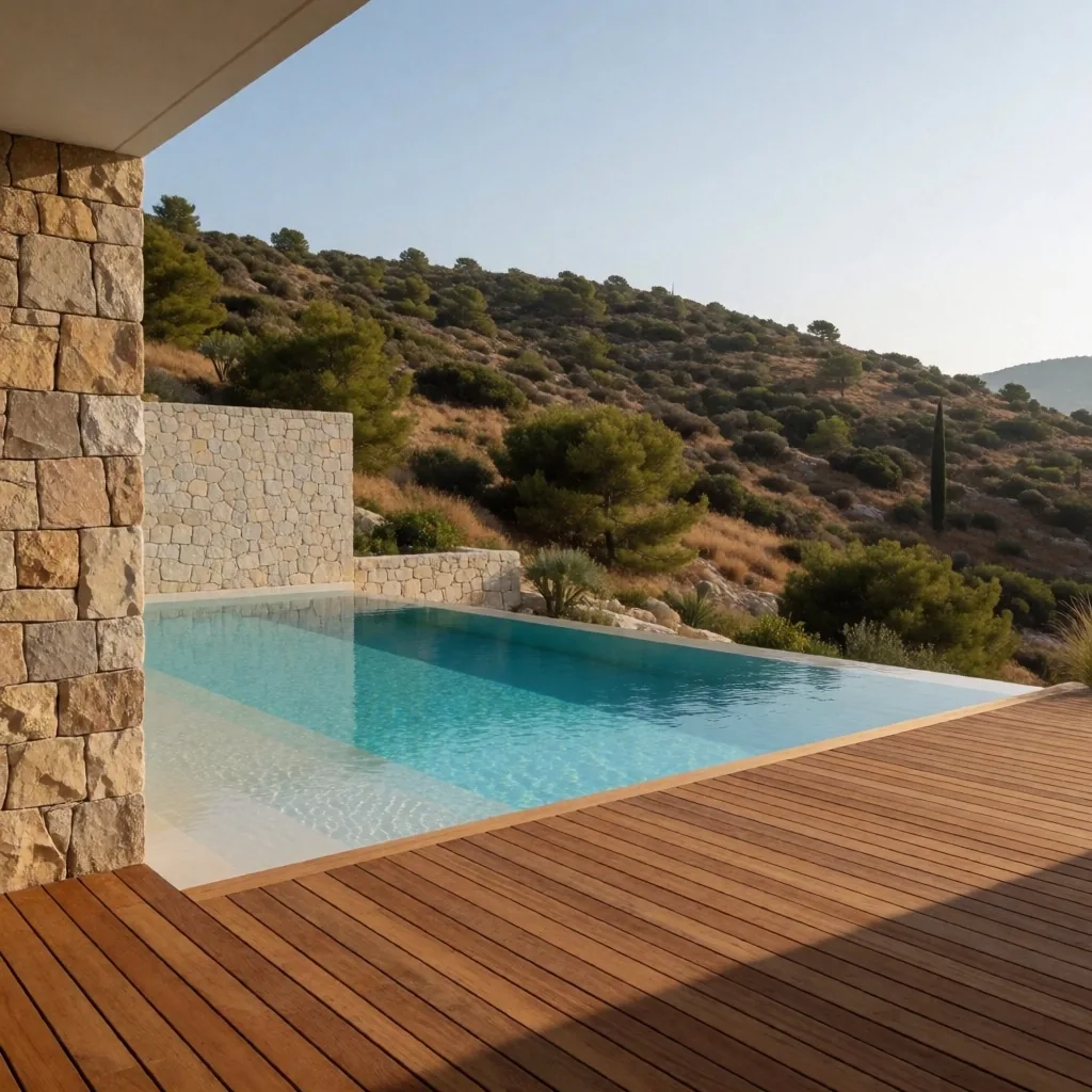 Pool terrace integrated with landscape at residential project
