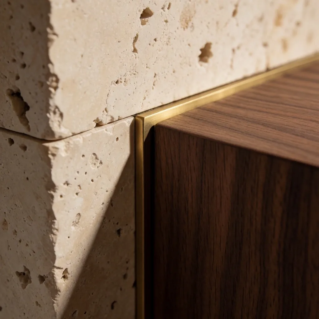 Stone-to-timber material junction detail